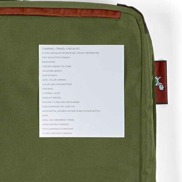 On the reverse of the included medical ID card, is a handy travel checklist for pet parents or dog owners, best dog beds for small dogs, dog beds for large dogs